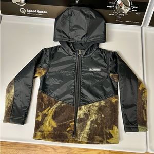 Columbia Black&Camouflage Hooded Jacket Sz 4T Full Zipper FleecePolyester Nylon